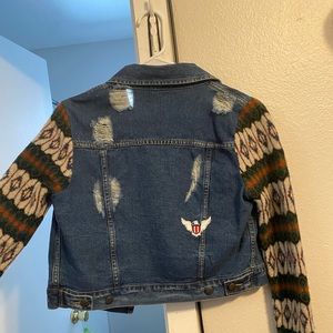 Free people denim jacket with wool sleeves